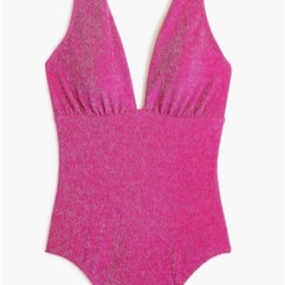 J. Crew Sparkling Radiant Fuschia Plunge One Piece Swimsuit